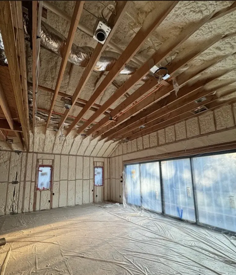 Interior walls and ceiling insulated with spray foam during new construction in Murrells Inlet